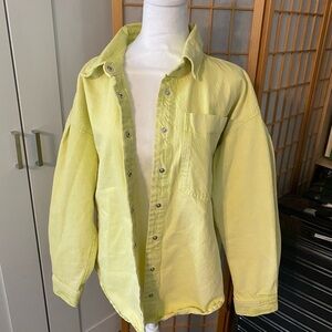 Mango MNG Denim Jean Jacket Womens 8 Yellow Green Button Long Sleeve Collared L